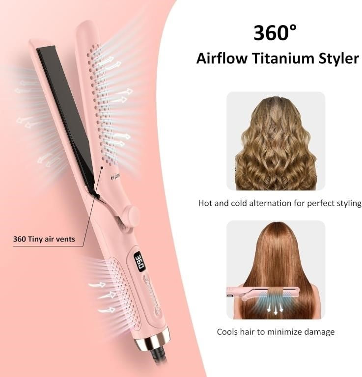 MESCOMB 360° Airflow Titanium Hair Straightener & Curler – Pink