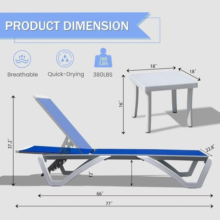 Adjustable Poolside Chaise Lounge Chair with Side Table
