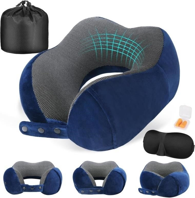 Adjustable Memory Foam Travel Neck Pillow Set with Chin Support