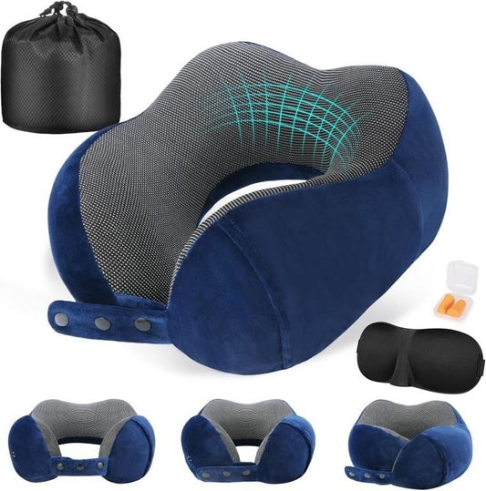 Adjustable Memory Foam Travel Neck Pillow Set with Chin Support