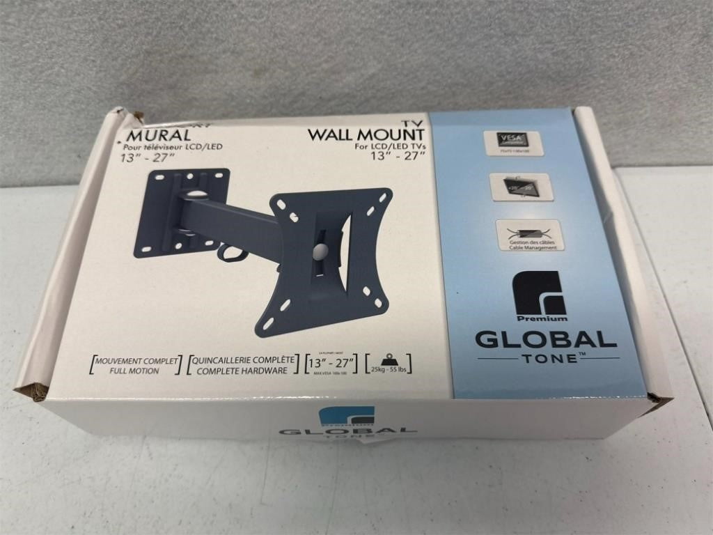Global Tone Full-Motion TV Wall Mount – Fits 13”–27” TVs