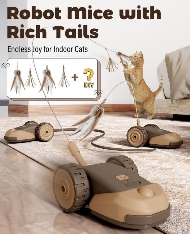 Interactive Robot Mouse Cat Toy with Feather Tails