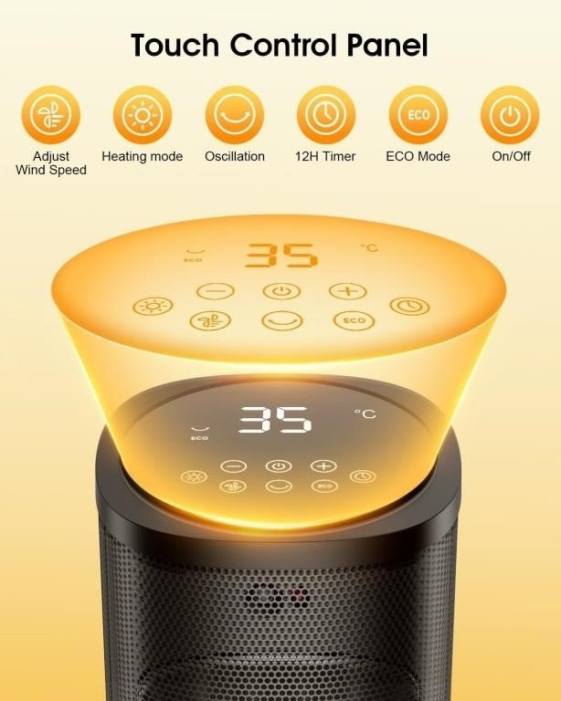Portable electric ceramic space heater with digital touch controls and remote control