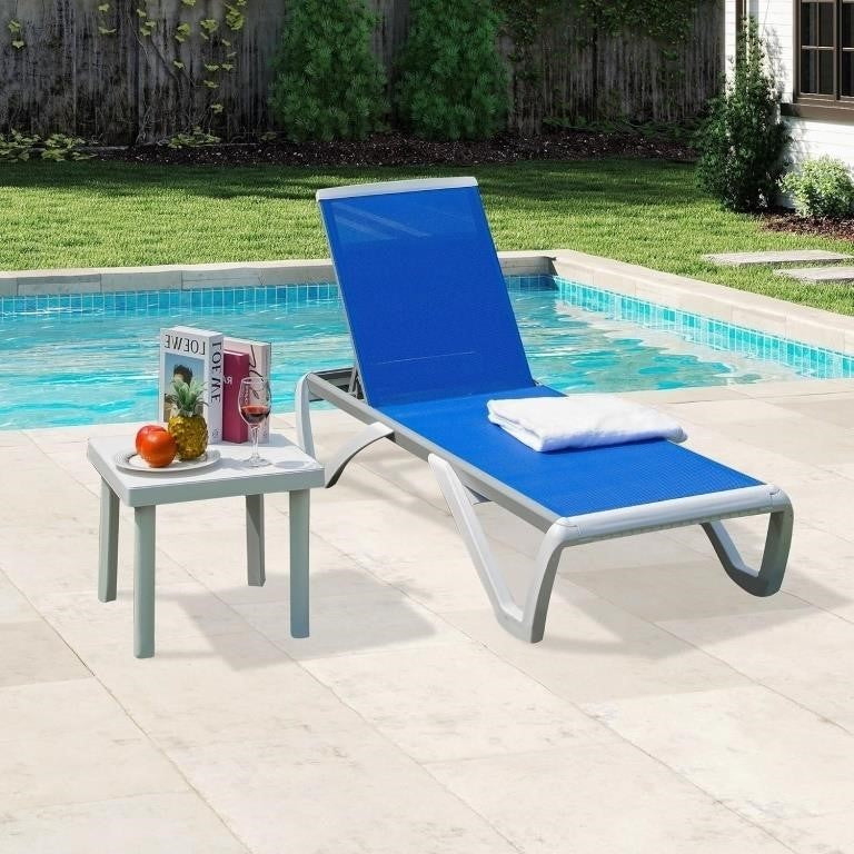 Adjustable Poolside Chaise Lounge Chair with Side Table