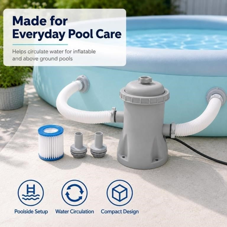 Electric Pool Filter Pump, 330 Gal System