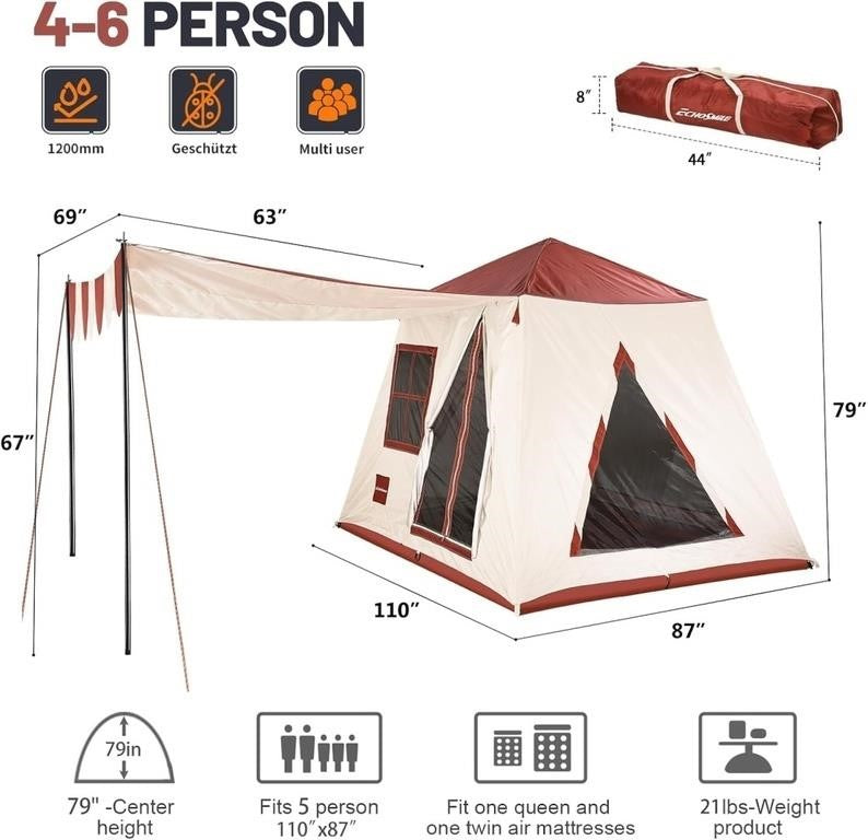 EchoSmile 4–6 Person Camping Tent with Vestibule