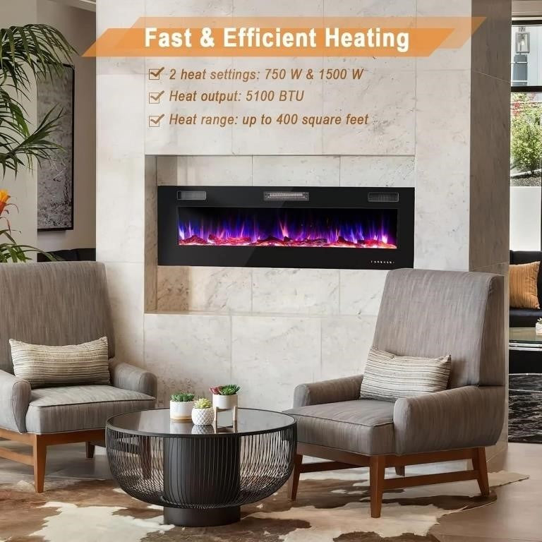 60" Wall-Mounted Electric Fireplace