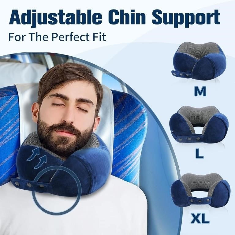 Adjustable Memory Foam Travel Neck Pillow Set with Chin Support