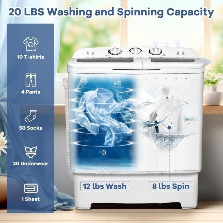 Giantex 20 LB Portable Twin-Tub Washing Machine – Washer & Spin Dryer